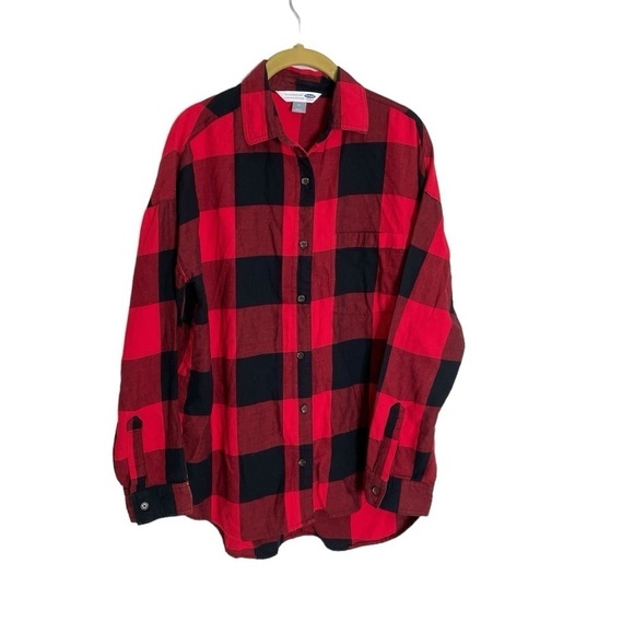 Old Navy Buffalo Plaid Red Black Button Down Boyfriend Shirt medium - Picture 1 of 7